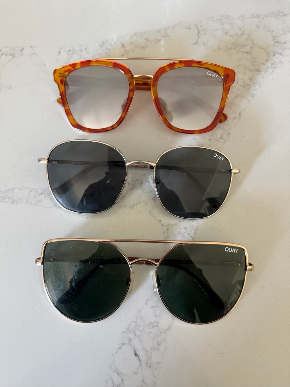 3 pairs of Quay Sunglasses - Tortoise, Silver, Gold Frames